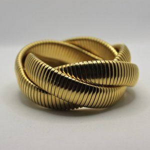 Gold Tone Cobra Bracelet Flexable Triple Band Omega